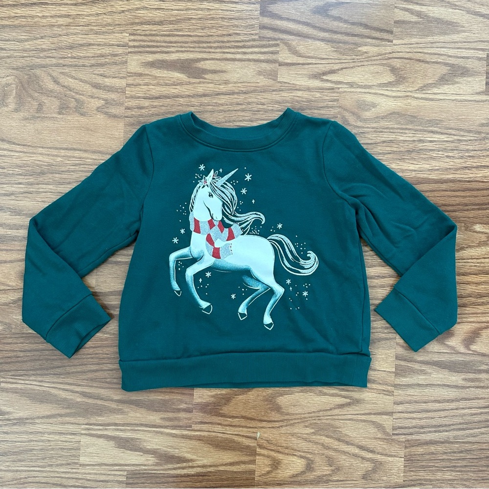Jumping Beans Girl Size 6 Softest Fleece Sweatshirt Holiday Christmas Unicorn